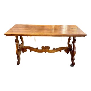 19th C. Italian Walnut Trestle Table For Sale