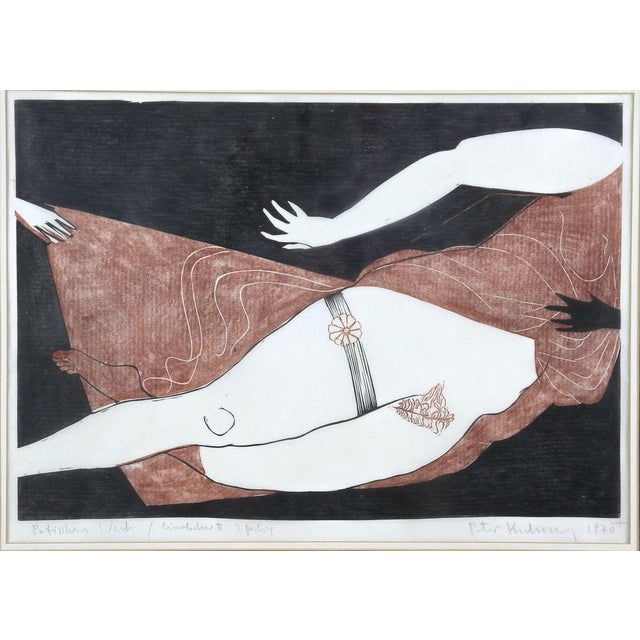 Artfully composed late 20th century linocut called "Patinka´s Work", signed Peter K. - 1970. An exceptional, very limited...