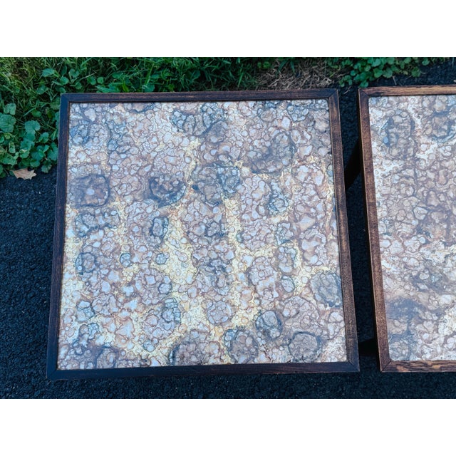 Vintage 1960s Wood Square Stacking Side Tables With Glass Tops, a Pair For Sale - Image 4 of 9