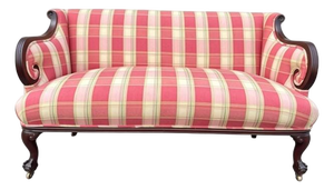 Camelback Settee With Red Plaid Upholstery