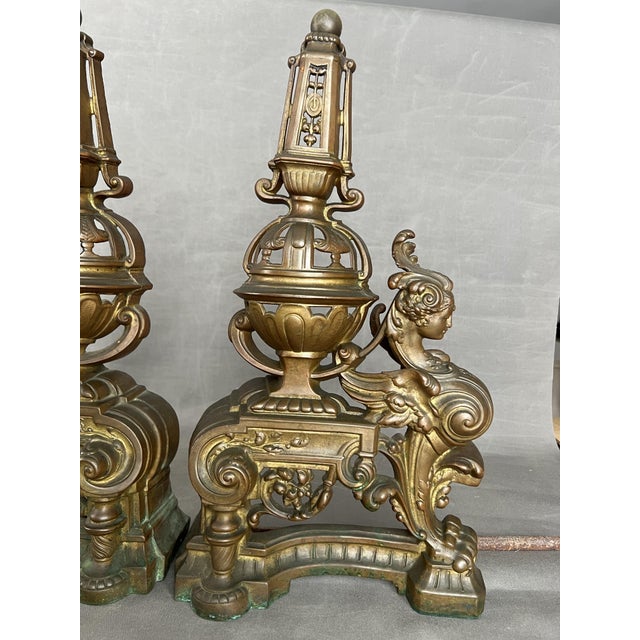 Baroque Antique French Andirons, 1860, Set of 2 For Sale - Image 3 of 13