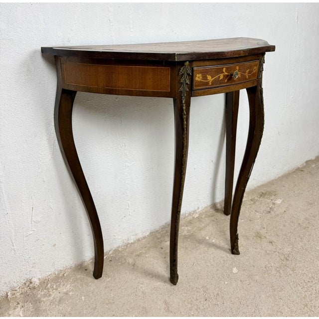 Louis XVI French Marquetry Console Table with Bronze Mounts, 1950 For Sale - Image 11 of 14