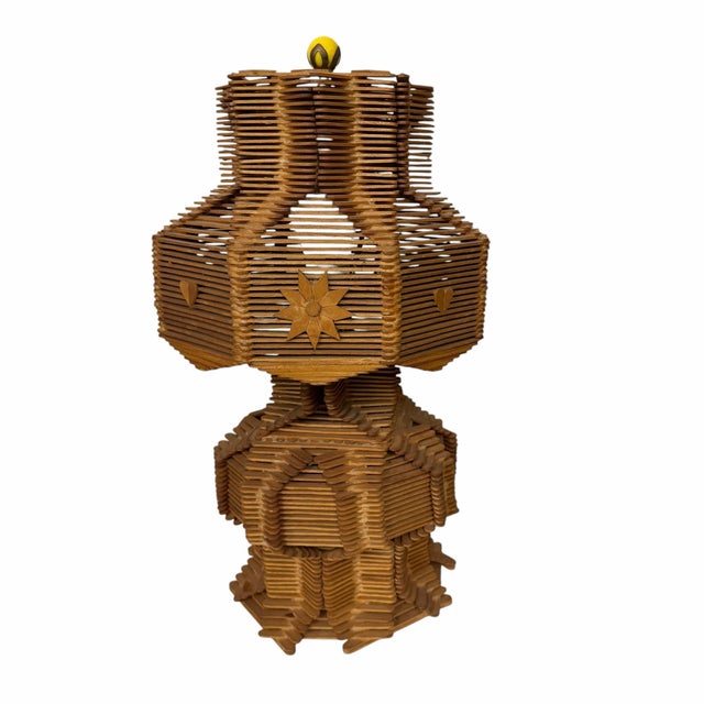 Farmhouse Vintage Mid Century Pinwheel and Hearts Design Popsicle Stick Lamp For Sale - Image 3 of 8