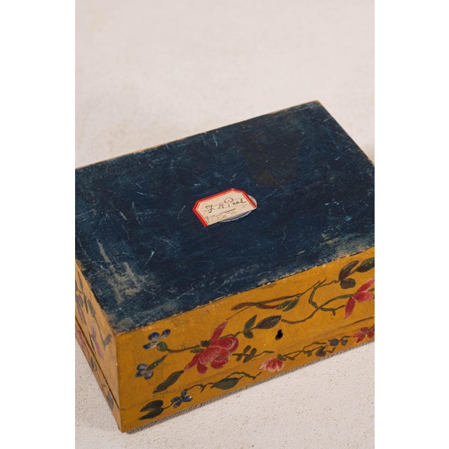 Mustard Vintage Hand Painted Mustard + Floral Box For Sale - Image 8 of 8