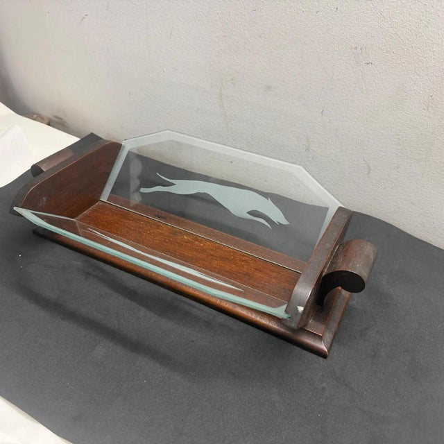 1930s Art Deco Wood and Greyhounds Etched Glass French Centerpiece For Sale - Image 14 of 14