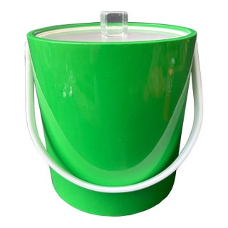 Mid 20th Century Mid Century Modern Lime Green Vinyl & Lucite Ice Bucket For Sale