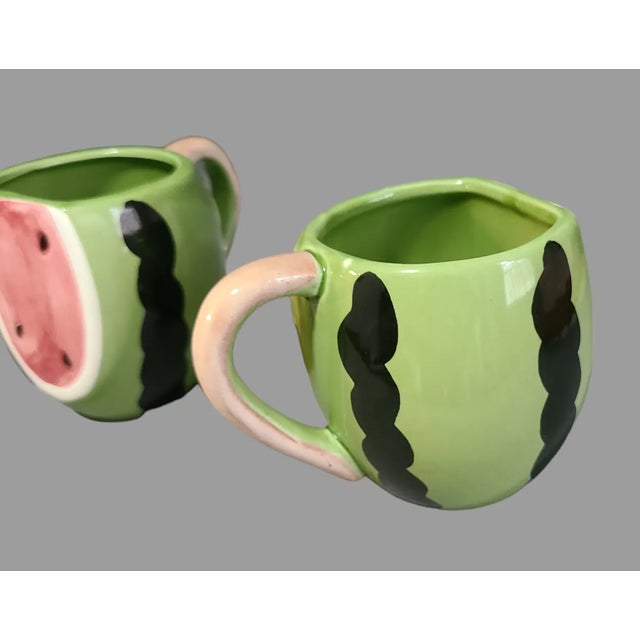 Boho Chic Vintage Ceramic Hand Painted Watermelon Mugs Marked r.g.d 1983- Set of 4 For Sale - Image 3 of 5