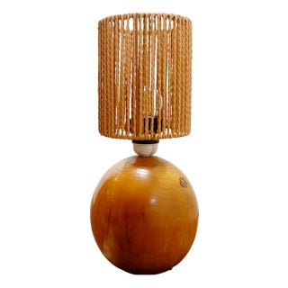 Vintage Bohemian Table Lamp in Wood and Rope, 1970s For Sale