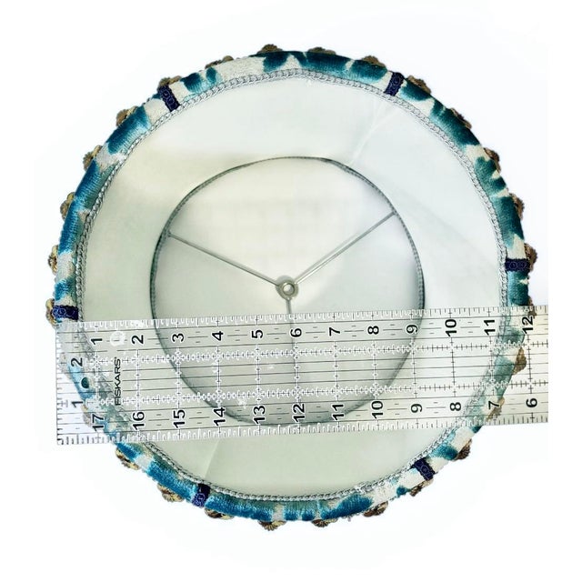 Designer Covington Teal Bunny Velvet Drum Lampshade With Beaded Fringe- It Glows For Sale - Image 6 of 7