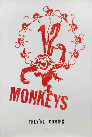 12 Monkeys Movie Poster, Stencil-Style, USA, 1990s, Rolled