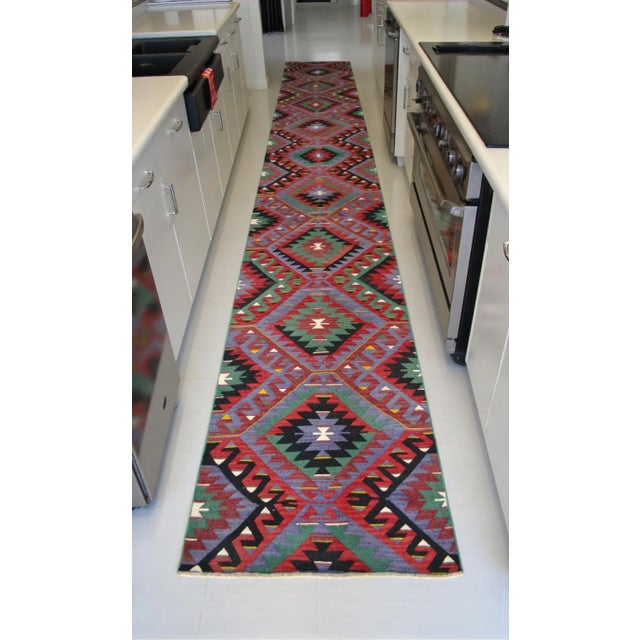 Vintage Turkish Oushak Runner Rug Kilim - Handmade Extra Long Hallway Decor , Stair Runner 2′9″ X 19′8″ For Sale - Image 4 of 14