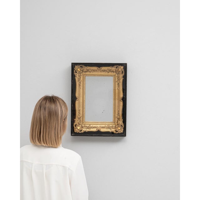1980s French Brown Gilded Wall Mirror in Black Wooden Display Case For Sale - Image 10 of 18
