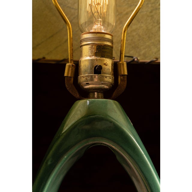 Metal Mid 20th Century Mid Century Modern Green Ceramic Teardrop Table Lamp For Sale - Image 7 of 9