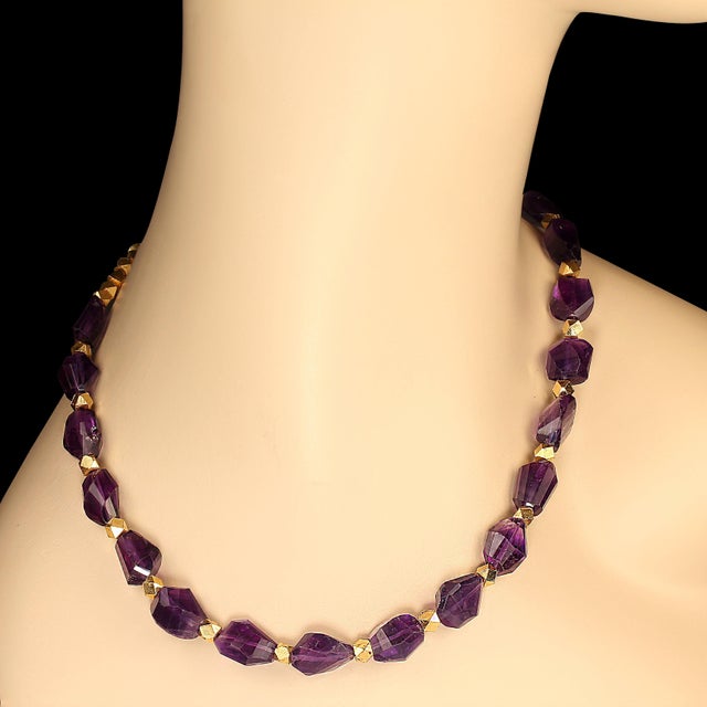 18 Inch Amethyst Highly Polished Chunks With Goldy Accents Necklace For Sale - Image 4 of 4
