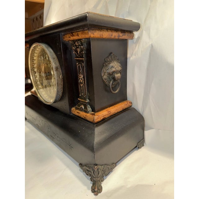 Seth Thomas Antique Adamantine Black Mantel Clock For Sale - Image 9 of 12