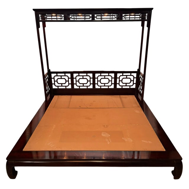 Hickory White Vintage White Furniture Chinoiserie Style Burl Wood & Lacquer Queen Size Platform Bed For Sale - Image 4 of 11