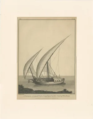 Stothard & Heath, Saicque Sailboat on the Barbary Coast, 1802, Engraving