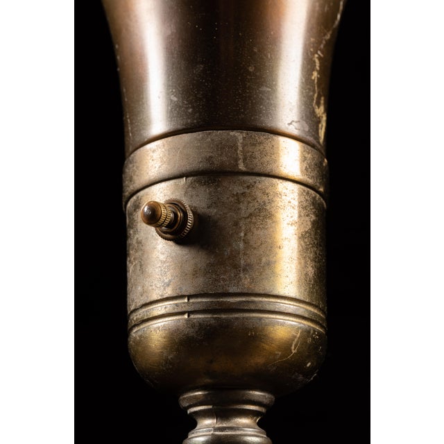Mid 20th Century Vintage Art Deco Brass Torchiere Floor Lamp With Inverted Pyramidal Shade For Sale - Image 5 of 7