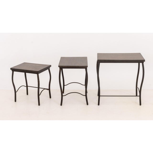 Brown Set of Three Contemporary Mahogany Inlay Nesting Tables For Sale - Image 8 of 11
