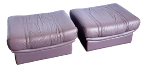 Vintage Italian Purple Leather Ottomans on Castors - A Pair