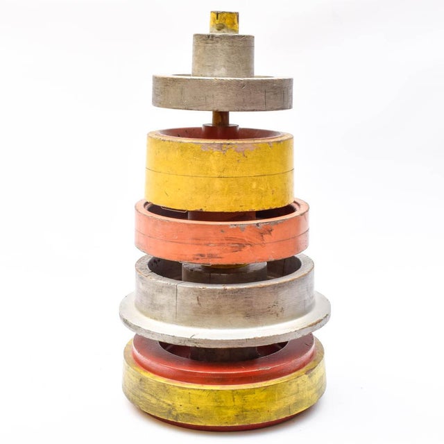Wood Sculpture Pulleys Set Vintage Garden Outdoors Indoors Wall Art Round Blocks Modernist Sculpture For Sale - Image 9 of 9