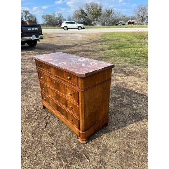 19th Century Louis Philippe Burl Walnut Marble Top Chest of Drawer / Commodes For Sale - Image 6 of 17