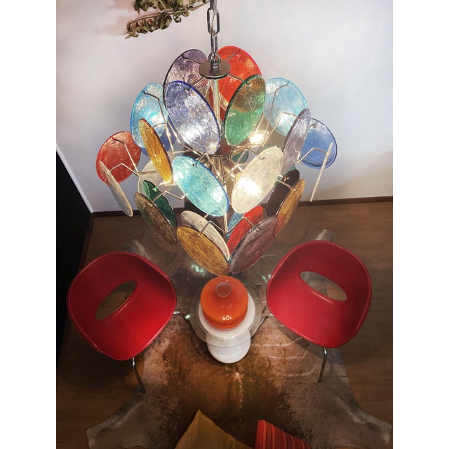 Vintage Italian Murano Chandelier with 36 Multicolored Disks, 1990 For Sale - Image 14 of 18