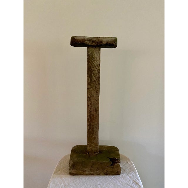 Antique oil lamp stand from Indonesia Naturally weathered teakwood. Unique and one of a kind.
