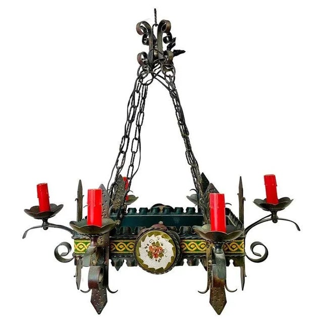 French Gothic Style Wrought Iron 6 Arms Rectangular Chandelier or Pendant For Sale - Image 13 of 13
