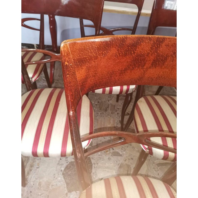 Chairs in Wood and Cream & Burgundy Fabric, 1960s, Set of 6 For Sale - Image 13 of 18