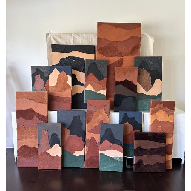 Contemporary "Cathedral Mountain, Sedona" Abstract Leather Landscape Artwork For Sale - Image 3 of 3