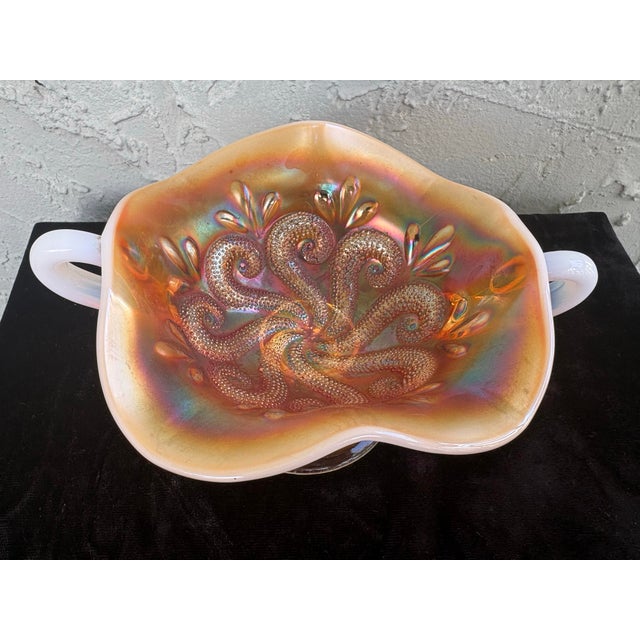 Antique Dugan Carnival Glass Peach Opalescent “Octopus & Shell” Two-Handled Compote, c.1910 For Sale - Image 4 of 11