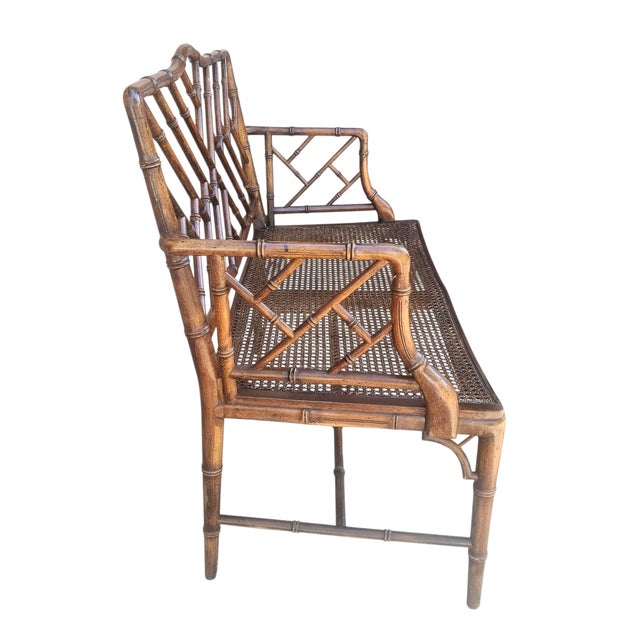 Chinoiserie Mid 20th Century Chinese Chippendale Faux Bamboo Bench For Sale - Image 3 of 8