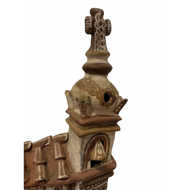 1940s Vintage 1940s Mexican Clay Church Steeple Village With People Sculpture For Sale - Image 5 of 10