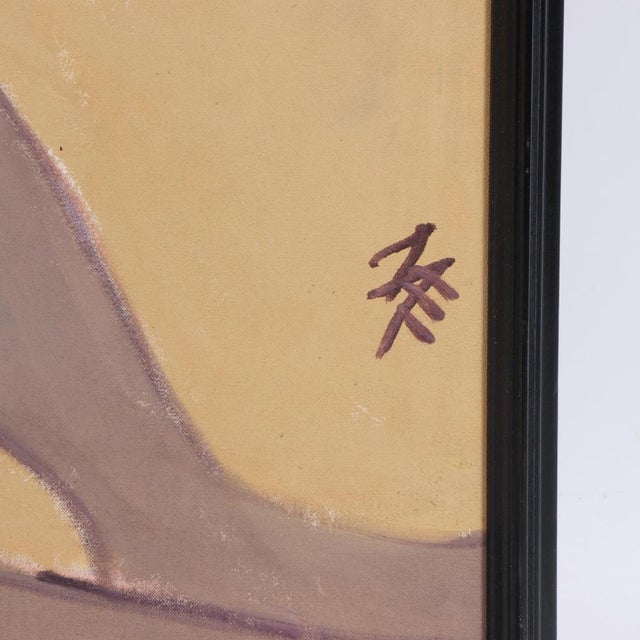 Textile Mae Engron (Indiana, 1933-2007) Large Oil on Canvas of Figure With Musical Instrument For Sale - Image 7 of 7