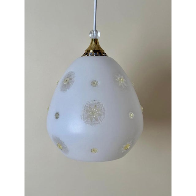 Swedish Milk Glass Pendant with Floral Motif and Brass in the style of Harald Notini, 1960s For Sale - Image 16 of 18