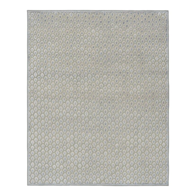 Rug & Kilim’s Modern Block Print Rug in Blue & Gray with Paisley Floral Pattern - 7x9 For Sale