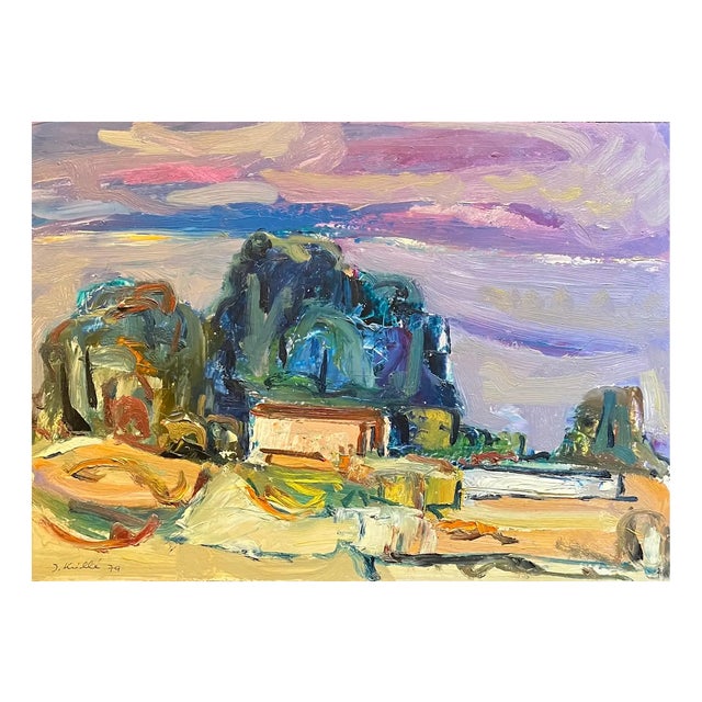 Jean Krille, Landscape 123, Oil on Masonite, 1979 For Sale