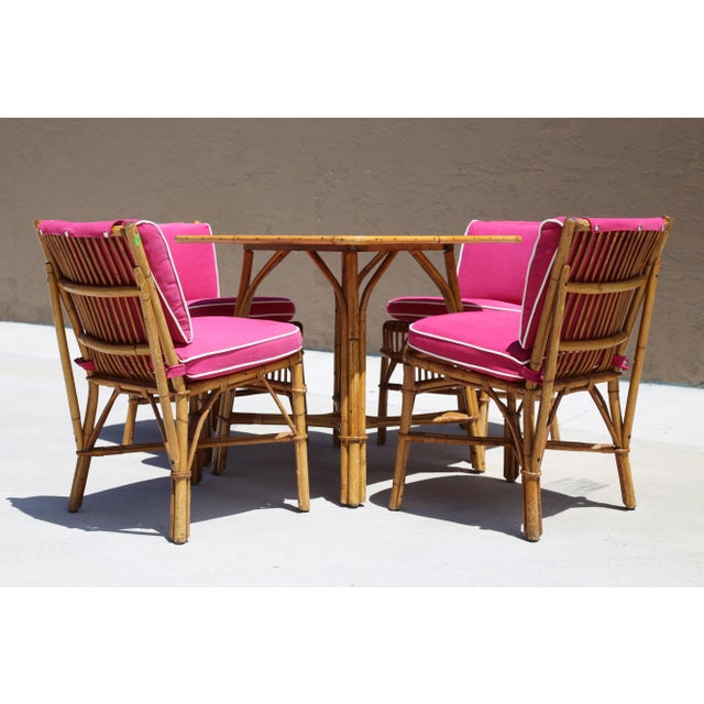 Vintage Ficks Reed Rattan Dining Table With 4 Chairs - Set ...