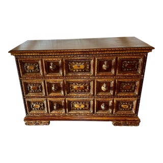 Late 19th Century Carved Continental European Chest or Console in the Alpine Tradition With Figural Fronts For Sale