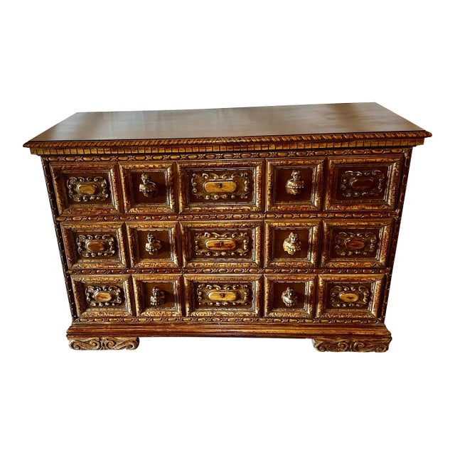 Late 19th Century Carved Continental European Chest or Console in the Alpine Tradition With Figural Fronts For Sale