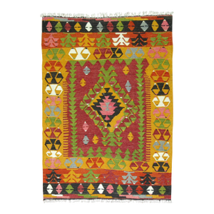 Mid 20th Century Bohemian Colorful Turkish Kilim Flat-Weave