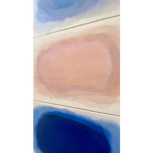 Blue "Conversations 01/02/03" Set of 3 Oversized Luminescent Multi-Color Color Field Triptych Painting Panels, Framed For Sale - Image 8 of 11