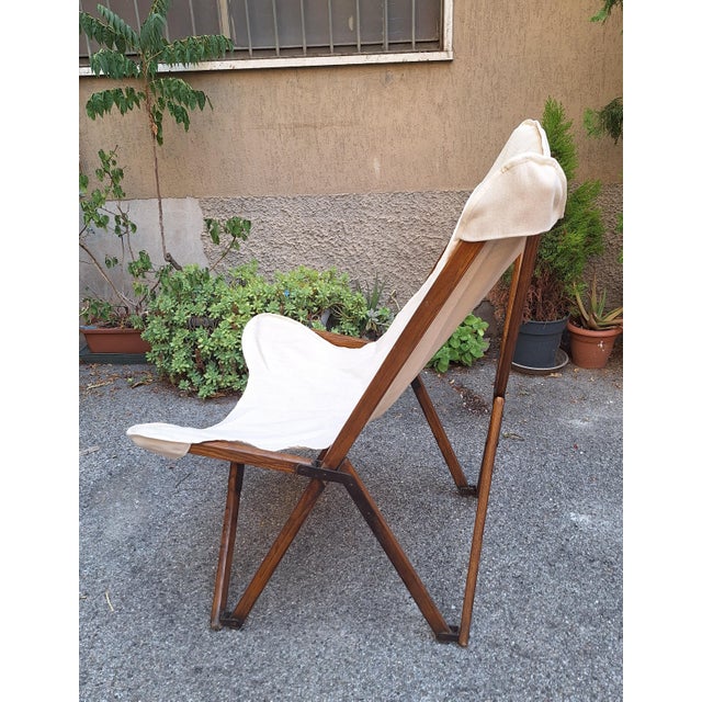 Mid-Century Modern Folding Armchair Tripolina Model in Wood, Iron and Fabric for Citterio, 1970s For Sale - Image 3 of 7