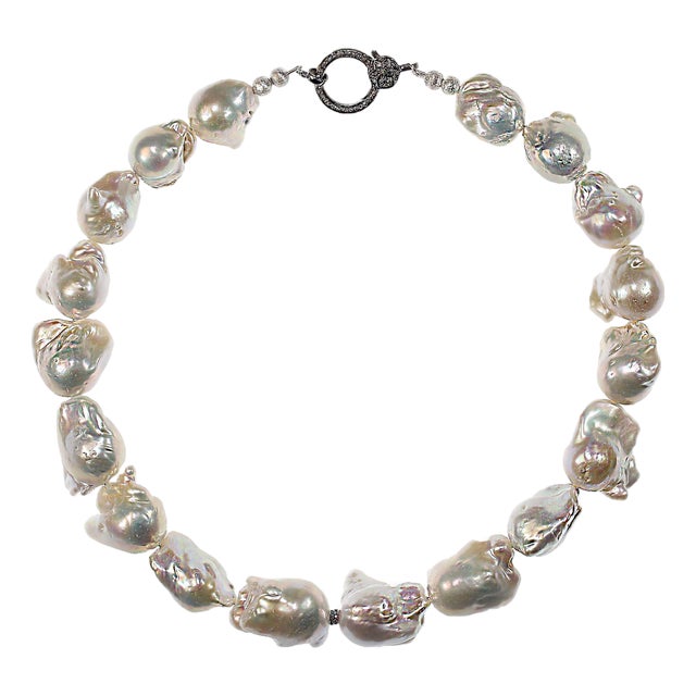 Ajd 18 Inch Magnificent White Baroque Pearl Necklace For Sale