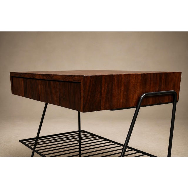 Attributed to Carlo Hauner Rosewood, Glass and Steel Side Table, Brazilian Modern, 1950s For Sale - Image 9 of 18