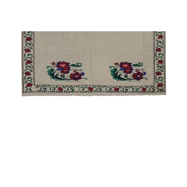 Vintage Aubusson Floral Turkish Kilim Rug 5'5'' X 6'5'' For Sale - Image 4 of 11