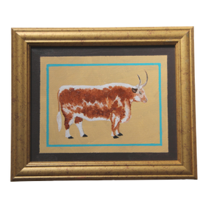 Cow Bull Western Steer Minimalism Folk Art Americana Burnt Orange Yellow Original Oil Painting by Cleo Plowden