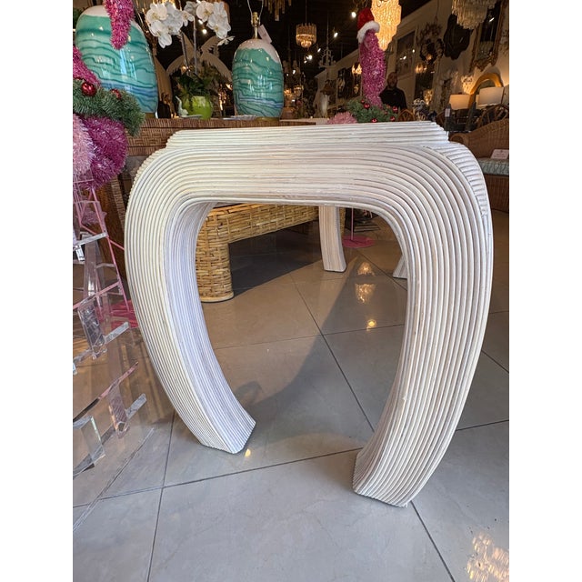 Vintage Coastal Palm Beach Pencil Reed Rattan Ming Console Table New Glass Top For Sale - Image 10 of 15