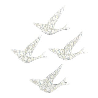 MacKenzie Childs Sterling Check Gray Swallowtail Bird Wall Decor Resin Set of 4 For Sale
